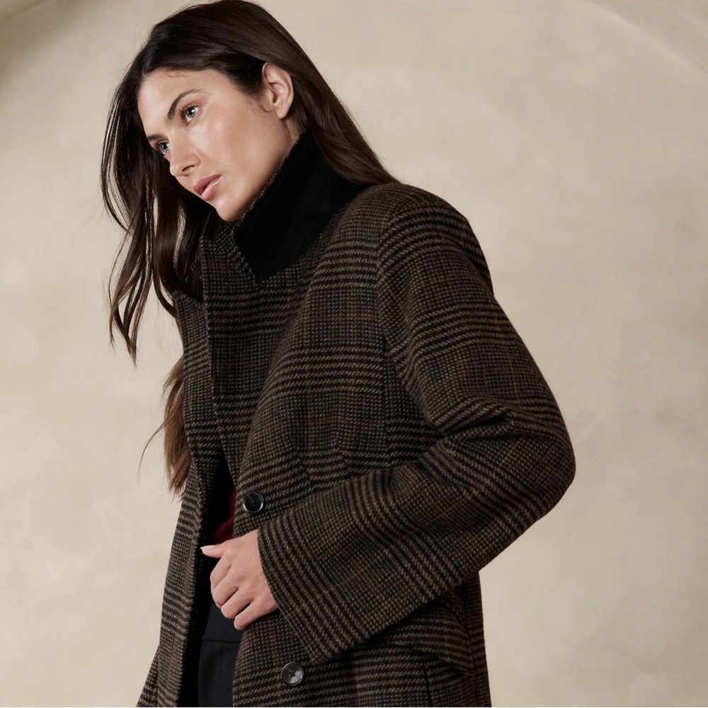 BNWT Banana Republic Isola Melton Hourglass Topcoat in Neutral Plaid - XL